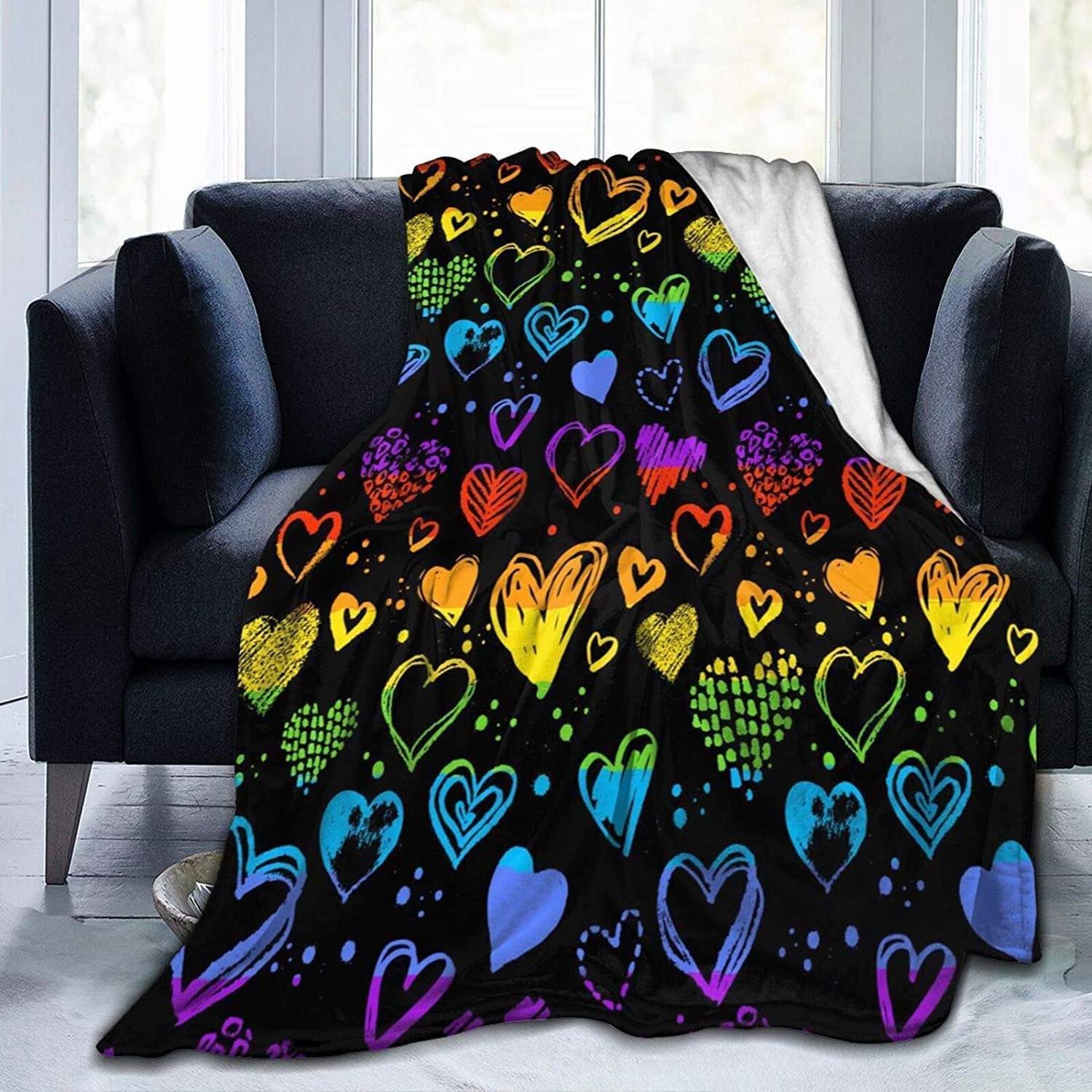 Gay Pride Rainbow Lgbt Colorful Hearts Bed Blanket Ultra Soft/ Fleece Blankets For Lgbt Community