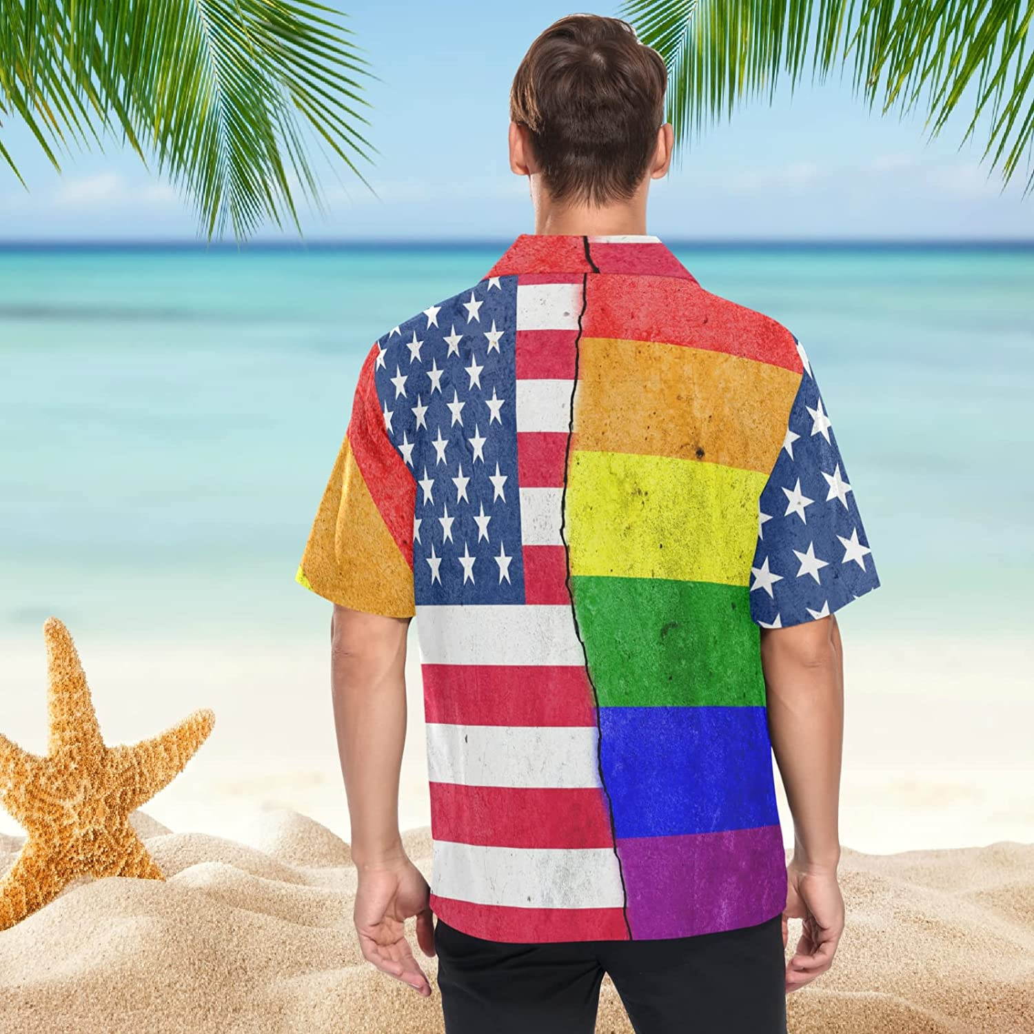 Gay Hawaiian Shirts In Usa Flag Background/ Hawaiian Shirts Gay/ Lesbian Hawaii Shirt/ Gift For Couple Gaymer