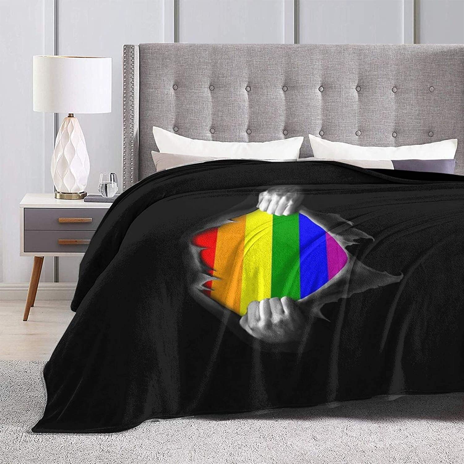 Gay Pride Rainbow Lgbt Flannel Sherpa Throw Soft Plush Flannel Blanket Throws For Bed Couch Sofa
