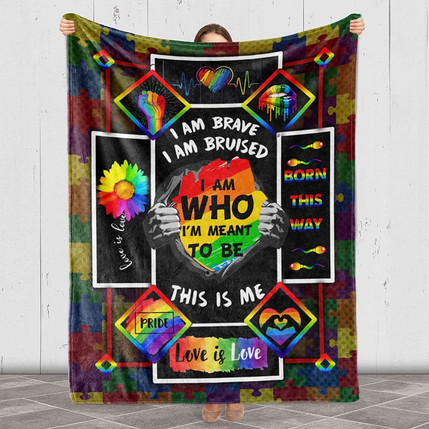 Lgbt Gay Lesbian Pride Blanket/ I Am Who I''M Meant To Be Fleece Blanket For Couch Bed Sofa Travelling Camping Printed In Usa