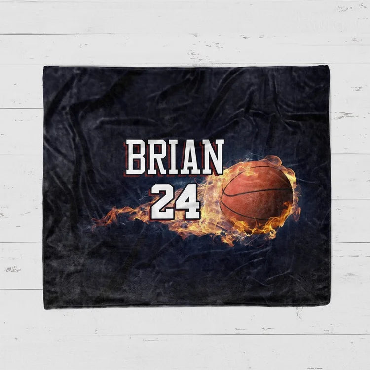 Fire Basketball Personalized Blankets/ Custom Name and Number Basketball Blankets/ Basketball Gifts