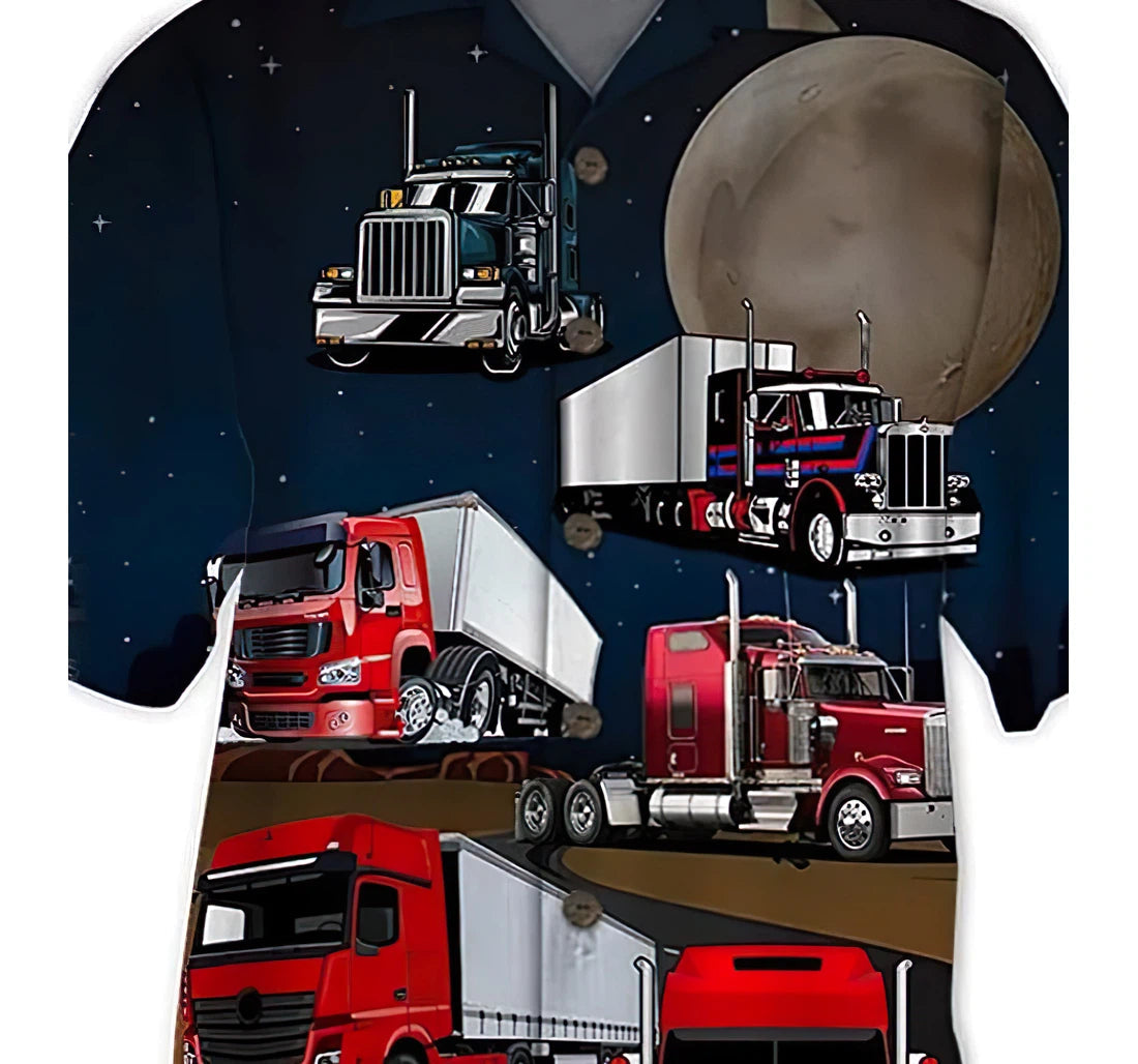 Amazing Truck Driver And Moon Short/ Hawaiian Shirt/ Button Up Aloha Shirt For Men/ Women