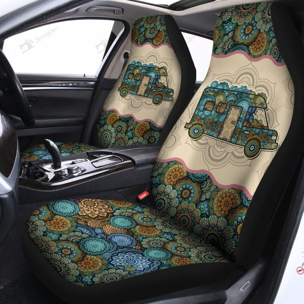 Camping Motorhome 3D All Over Print Front Seat Cover For Car/ Camping Car Decor