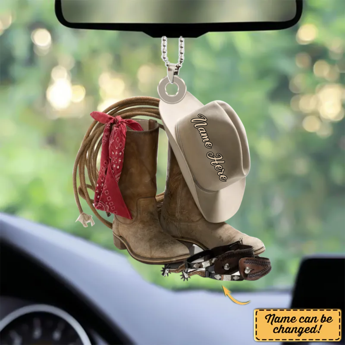 Personalized Cowboy Hats And Boots Two-Sides Shaped Acrylic Ornament Car Mirror Hanging