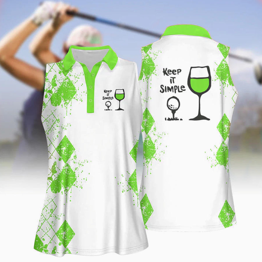 3D All Over Print Keep It Simple Golf And Wine Women Short Sleeve Polo Shirt/ Sleeveless Polo Shirt