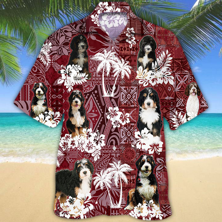 Bernadoodle Hawaiian Shirt/ Summer Hawaiian Shirt With Tribal Pattern