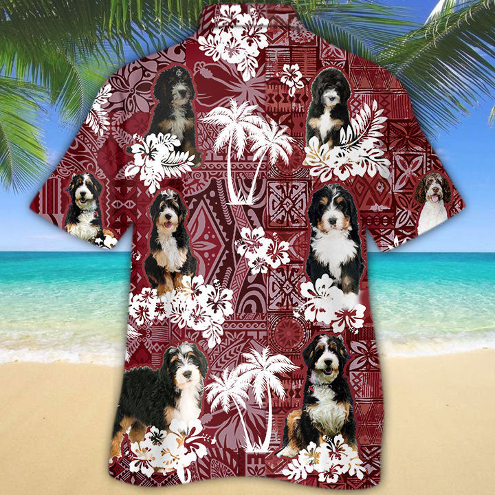 Bernadoodle Hawaiian Shirt/ Summer Hawaiian Shirt With Tribal Pattern