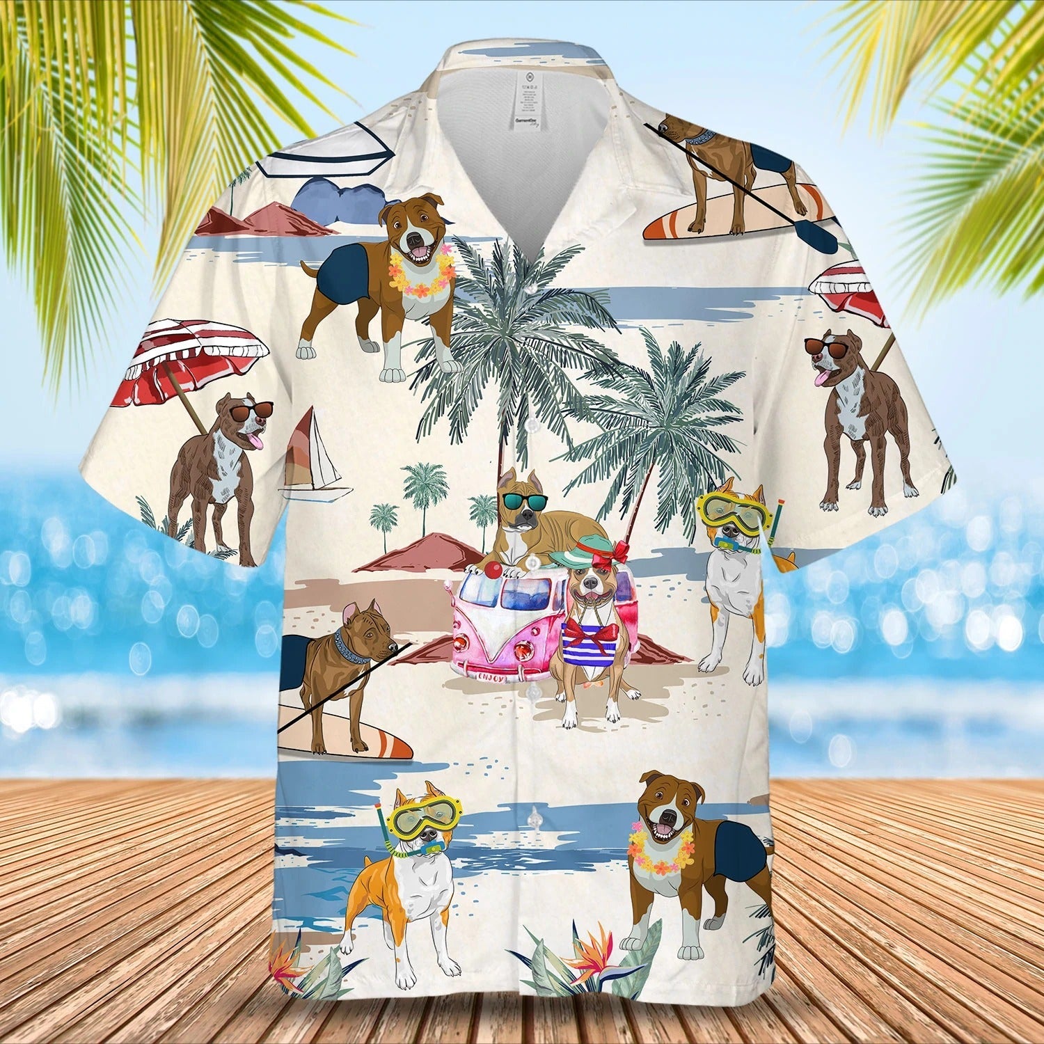 American Staffordshire Terrier Summer Beach Hawaiian Shirt/ Cool Aloha Full Print Dog In Hawaiian Shirt