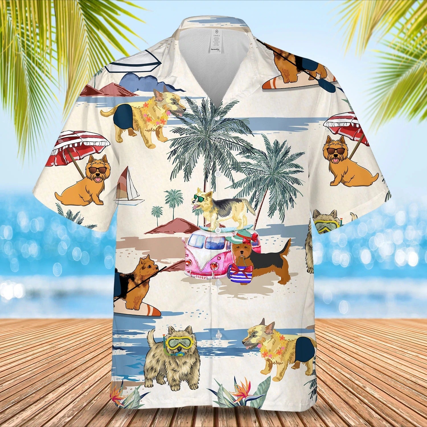 Norwich Terrier Summer Beach Hawaiian Shirt/ Short Sleeve Dog Full Print Aloha Beach Shirt For Dog Lovers