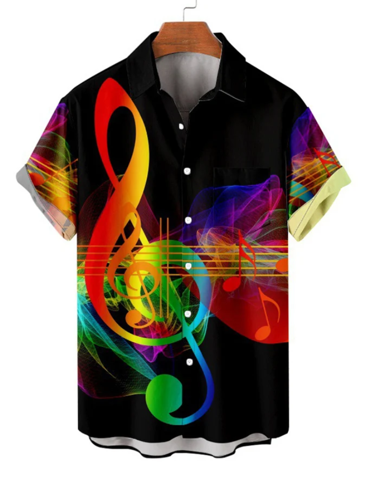 Colorful Musical Note Print Casual Shirt/ Hawaiian shirt for men