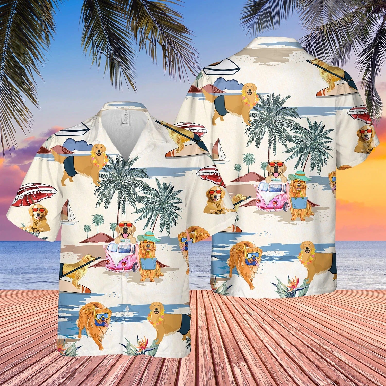 Golden Retriever Summer Beach Hawaiian Shirt/ Short Sleeve Dog Full Print Aloha Beach Shirt For Dog Lovers