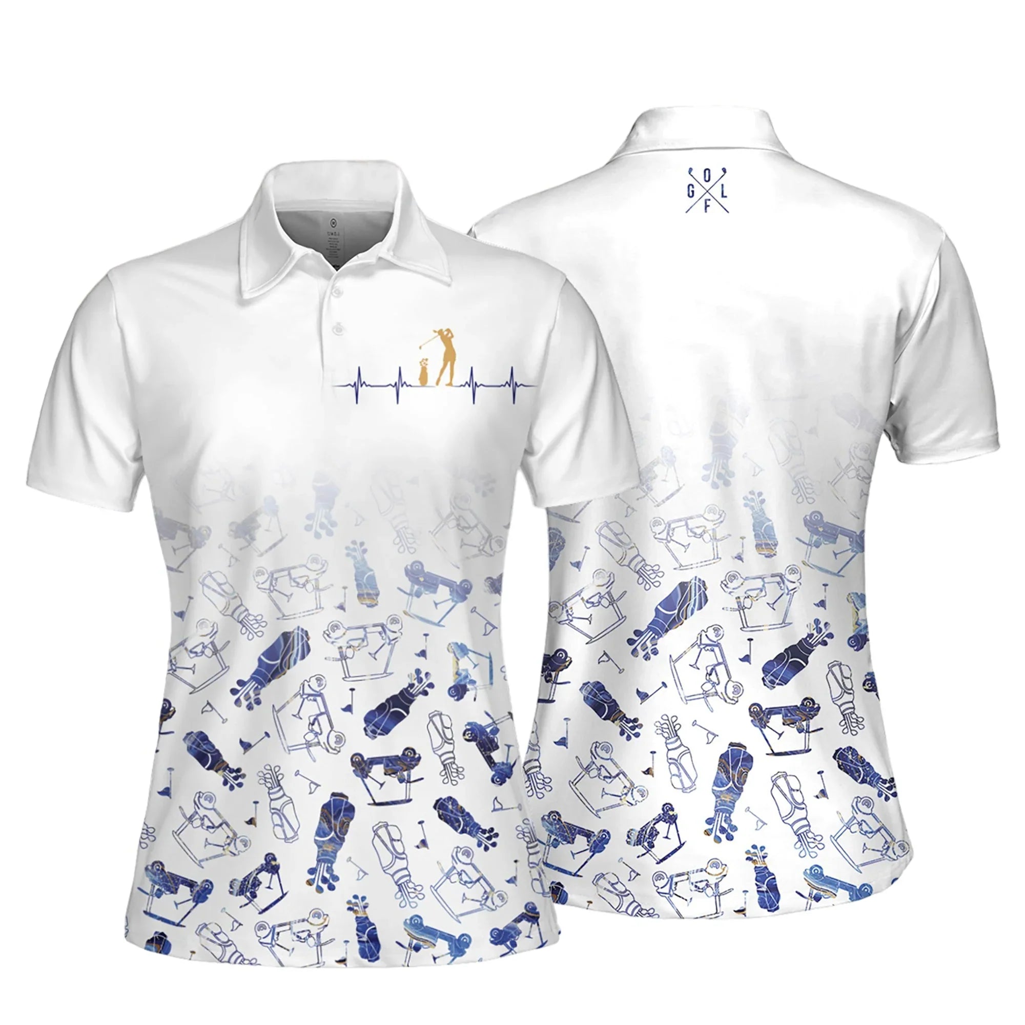 Blue Marble Gradient Heart Beat Golf Women Short Sleeve Polo Shirt
