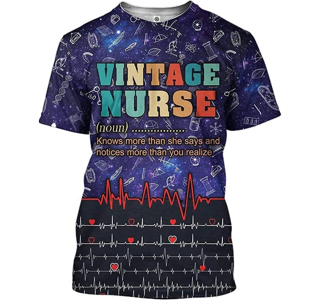 Personalized Vintage Nurse Define Red Heart Beat Pattern 3D Shirt