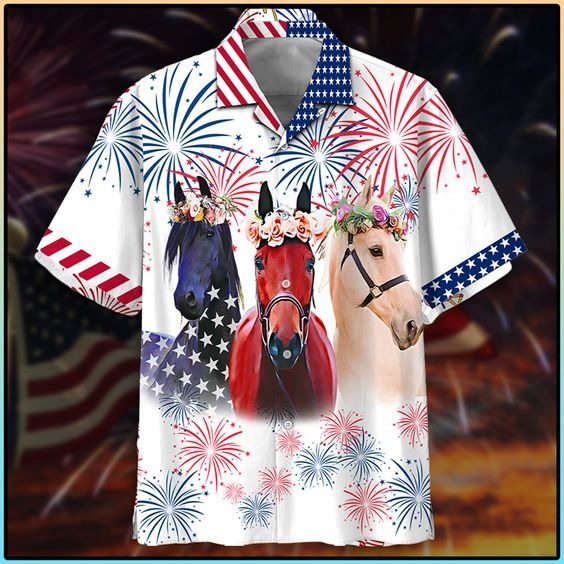 Hourse Hawaiian Shirt/ Hourse Independence Day Hawaiian Shirts/ Gift For Horse Lovers