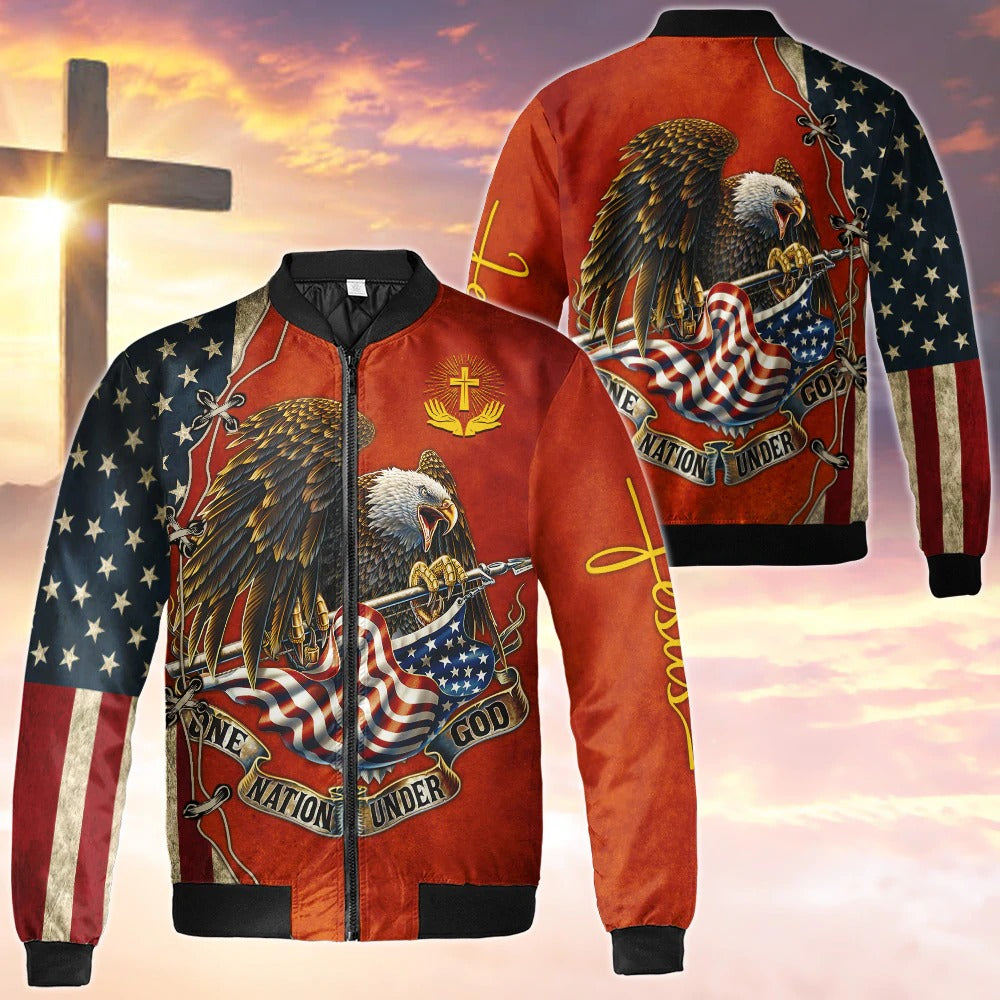 One Nation Under God Eagle American Flag All Over Print Shirt 3D American Eagle Hoodie