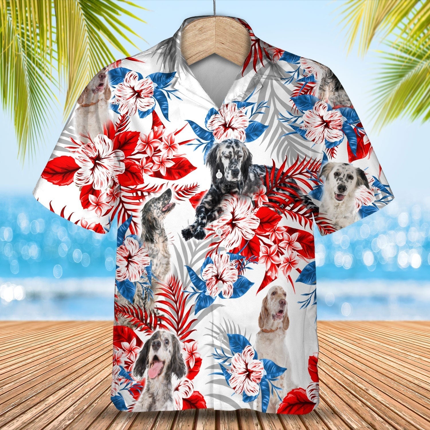 English Setter Hawaiian Shirt/ Dog And Flower Hawaii Shirts For Adults/ Hawaiian Shirt Gift For Him Her