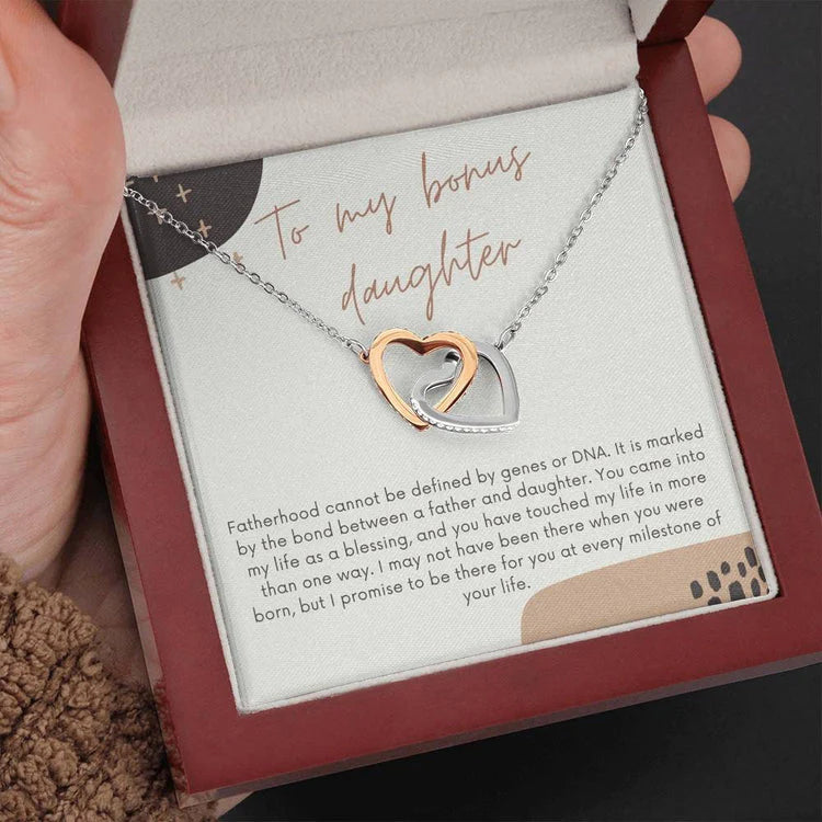 To My Bonus Daughter Necklace/ Gift From Stepdad to Stepdaughter/ Birthday Gift/ Christmas Gift - Interlocking Heart Necklace