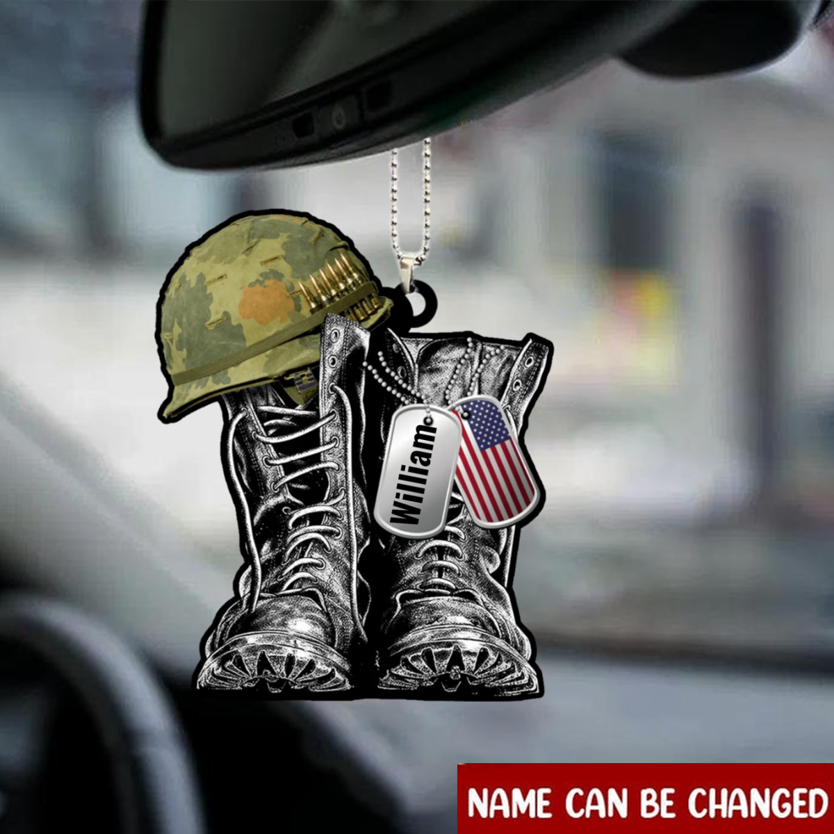 Military Boots and Hat Personalized Acrylic Ornament/ Military Car Hanging Interior Ornament