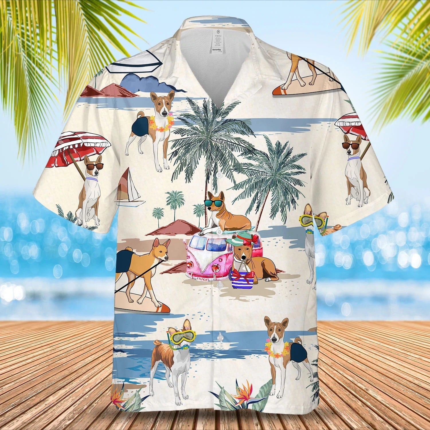 Basenji Summer Beach Hawaiian Shirt/ Summer Dog On The Beach  In Hawaii Aloha Shirts
