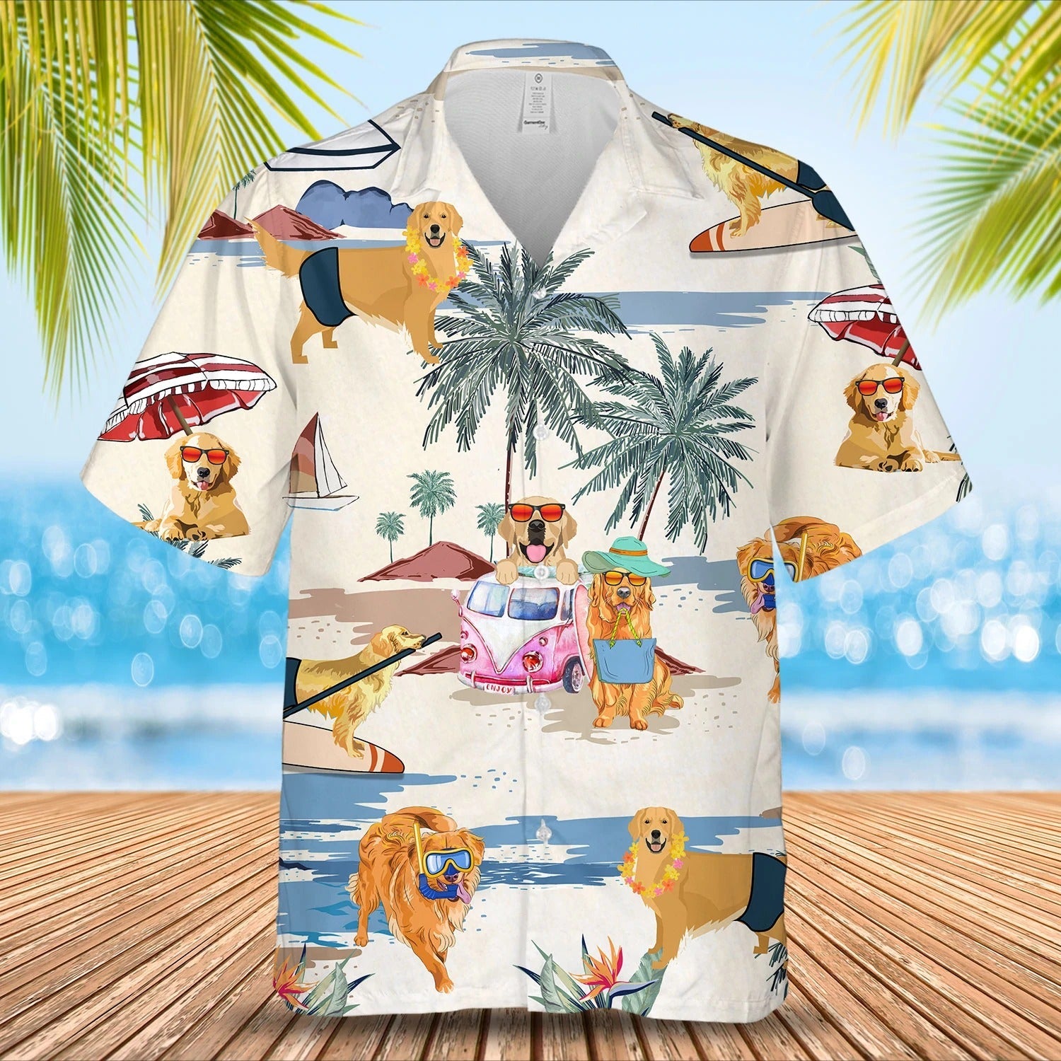 Golden Retriever Summer Beach Hawaiian Shirt/ Short Sleeve Dog Full Print Aloha Beach Shirt For Dog Lovers