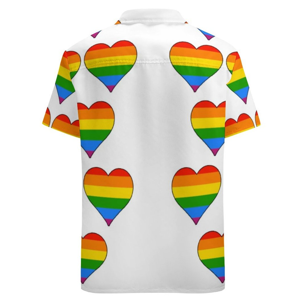 Lgbtq Rainbow Heart Gay Pride Cute Hawaiian Vintage Shirt Mens Button Down Plus Size Tropical Hawaii Beach Shirts