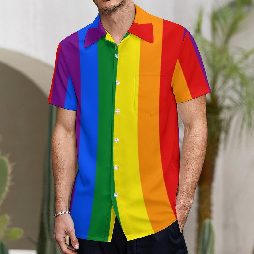 Lgbt Rainbow Gay Pride Flag Hawaiian Vintage Shirt Mens Button Down Plus Size Tropical Hawaii Beach Shirts