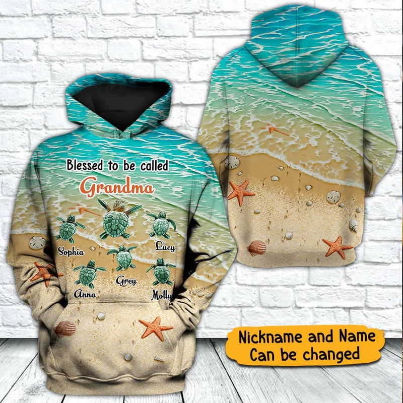 Personalized Grandma Grandkids Turtle Ocean Lover Christmas Xmas Gift Hoodie For Mom Gigi