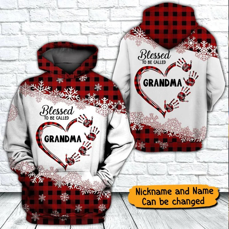 Personalized Grandma Heart Grandkids Handprints Hoodie 3D Christmas Family Hoodie