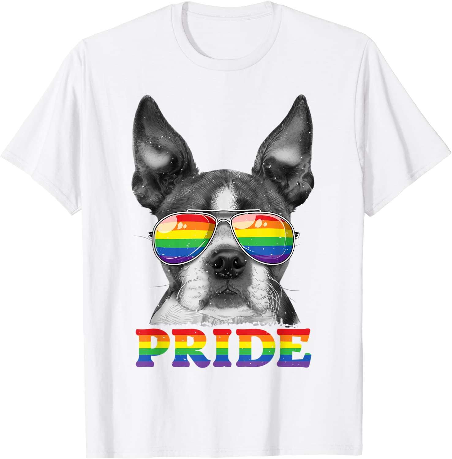 LGBTQ T-Shirt/ Summer T Shirt For Gay/ Boston Terrier Gay Pride LGBT Rainbow Flag Sunglasses
