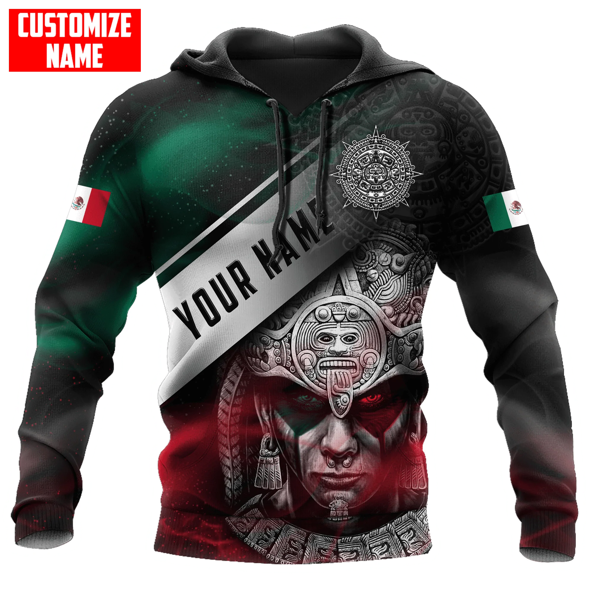 Personalized Mexico Aztec Warrior Smoke Hoodie/ Pride Mexico Hoodie/ Mexican Hoodies