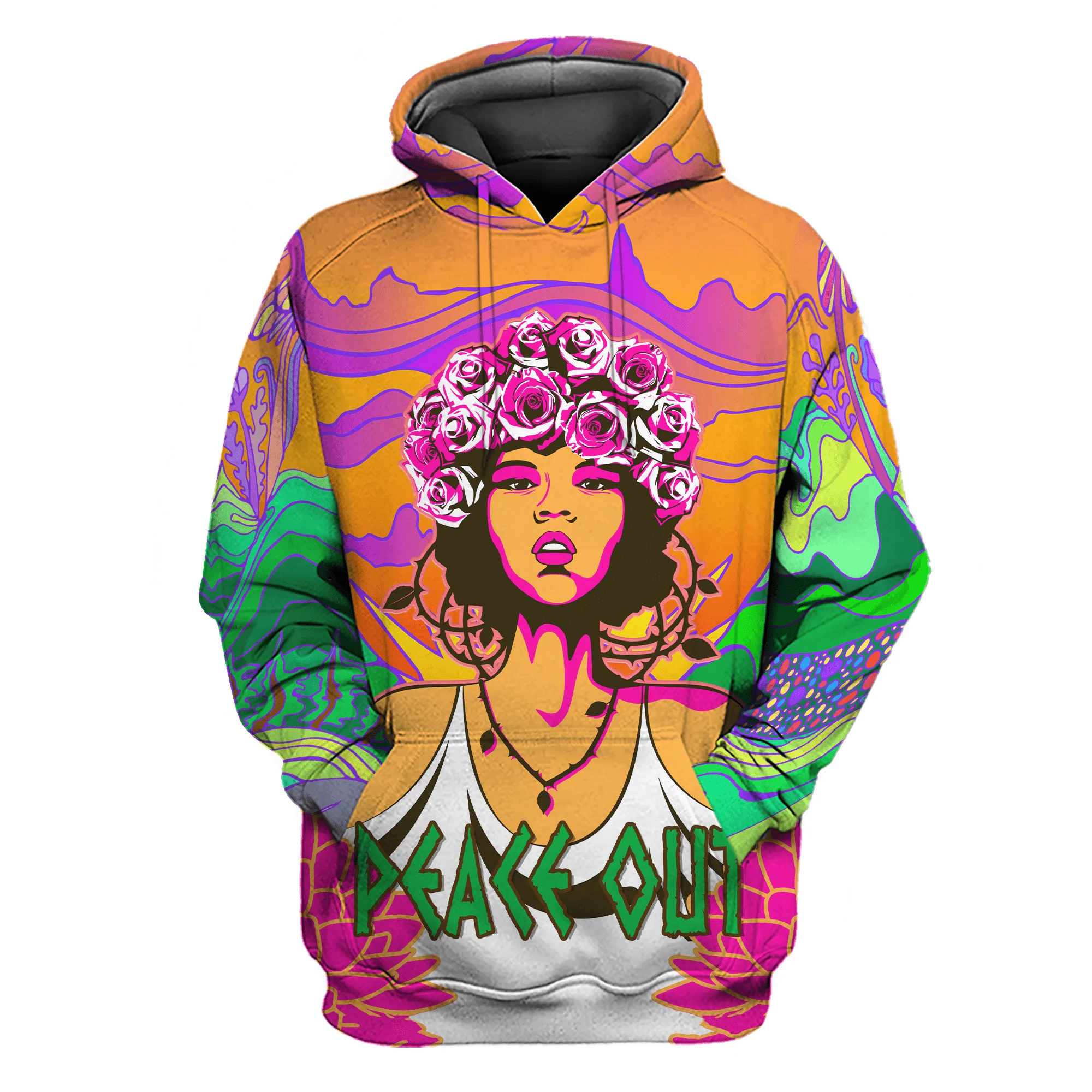 Hippie Girl Peace Out All Over Printed Unisex Hoodie/ Women Hippie Gift/ Hippie Hoodie Man