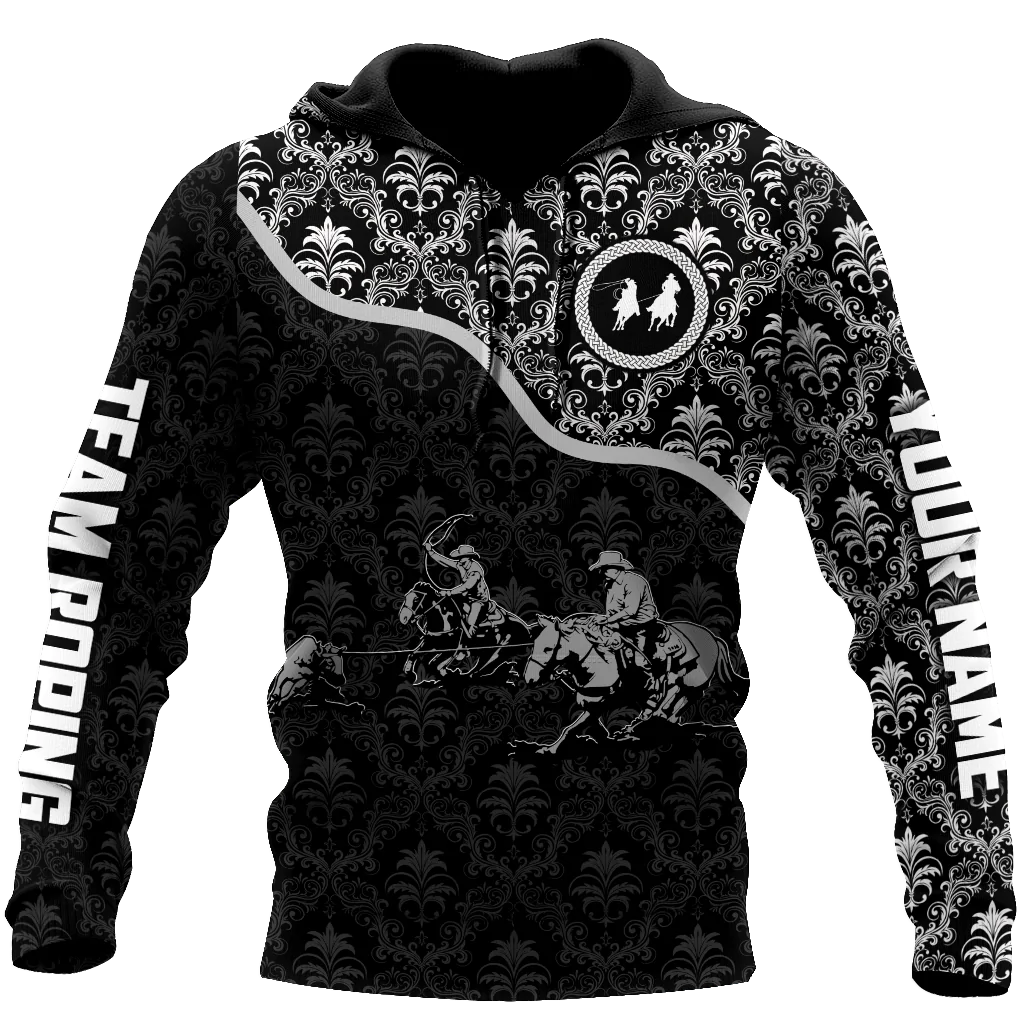 Personalized Name Bull Riding Unisex Hoodie Black And White Bull Rider Hoodie 3D Full Print