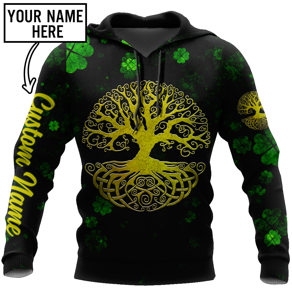 3D All Over Print Irish Tree Of Life Golden/ Custom Name St Patrick''s Day Pattern Shamrock 3D Shirt