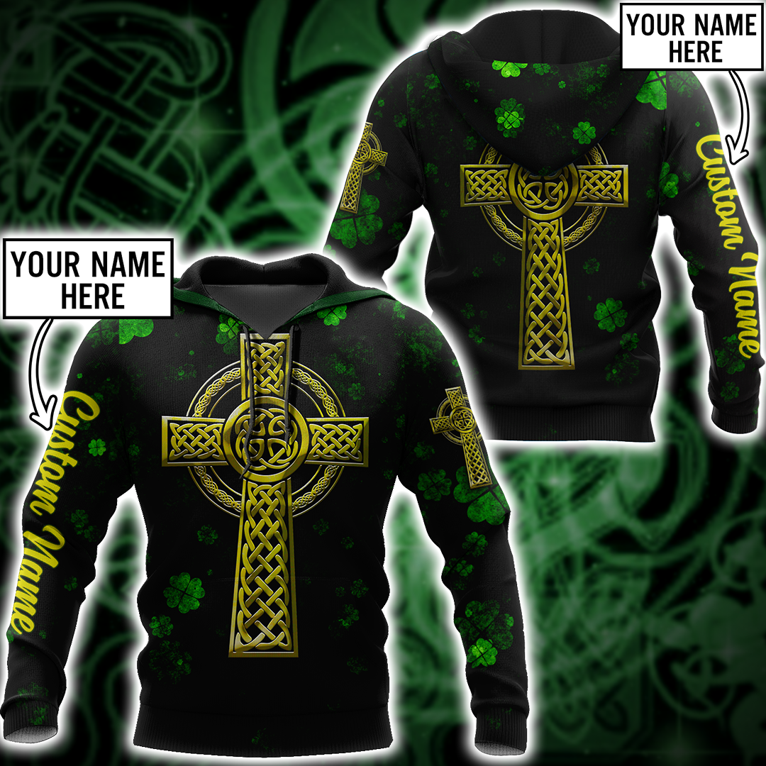Customized 3D All Over Print Saint Patrick''s Day Shirt/ St. Patrick''s Day Shirt/ Shamrock Celtic Cross Shirt