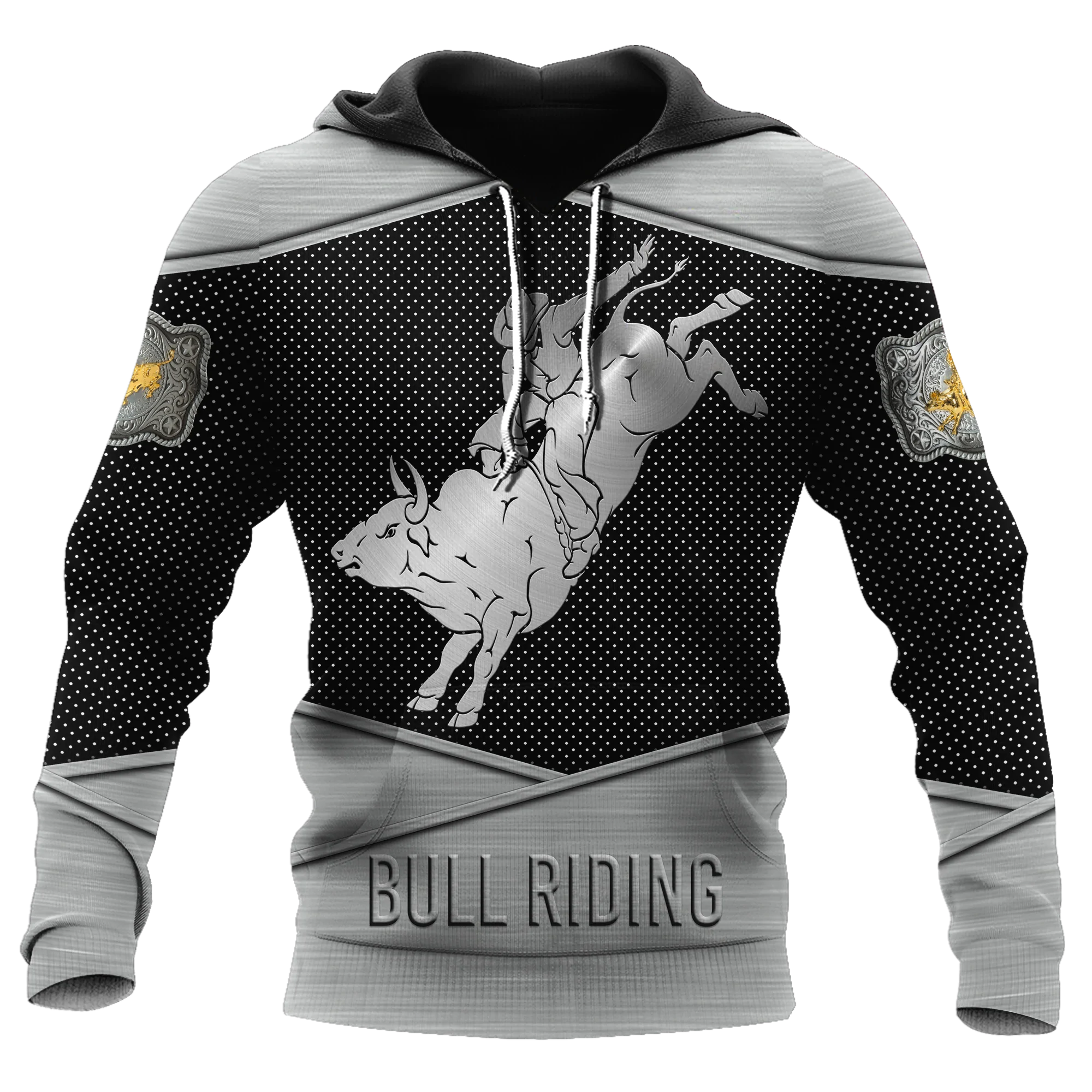 Personalized Name Bull Riding Unisex Hoodie Metal Pattern Rodeo Hoodies 3D Full Print