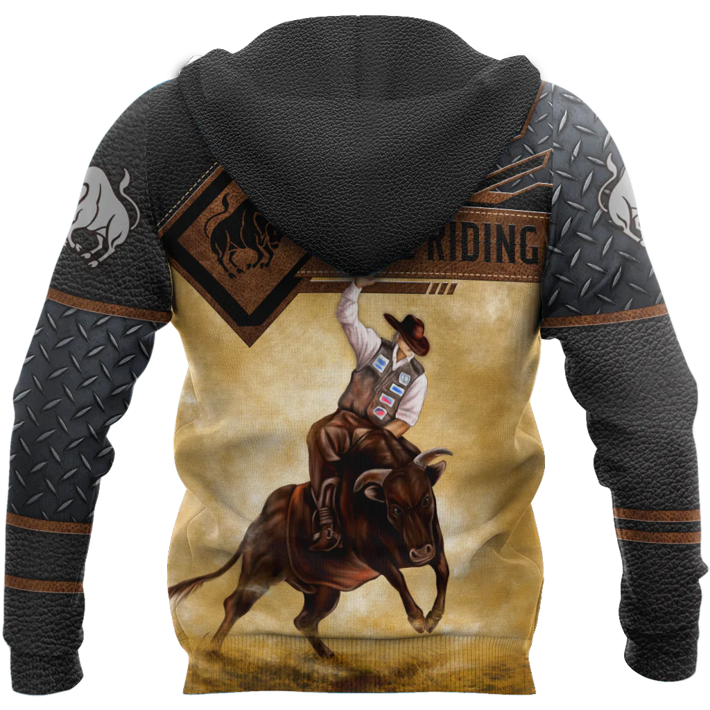 Personalized Cowboy Hoodie In Leather Pattern/ Best Hoodie With Bull Riding/ Sublimation Bull Hoodie