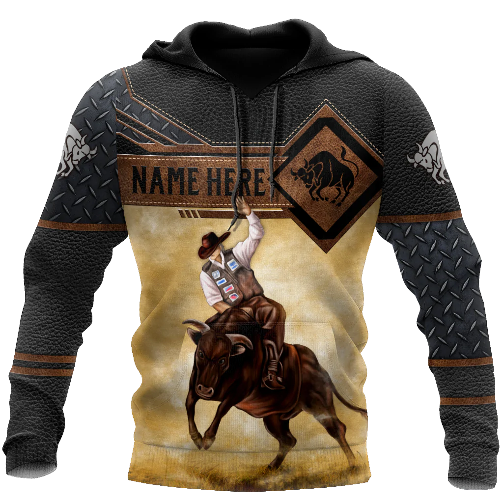 Personalized Cowboy Hoodie In Leather Pattern/ Best Hoodie With Bull Riding/ Sublimation Bull Hoodie