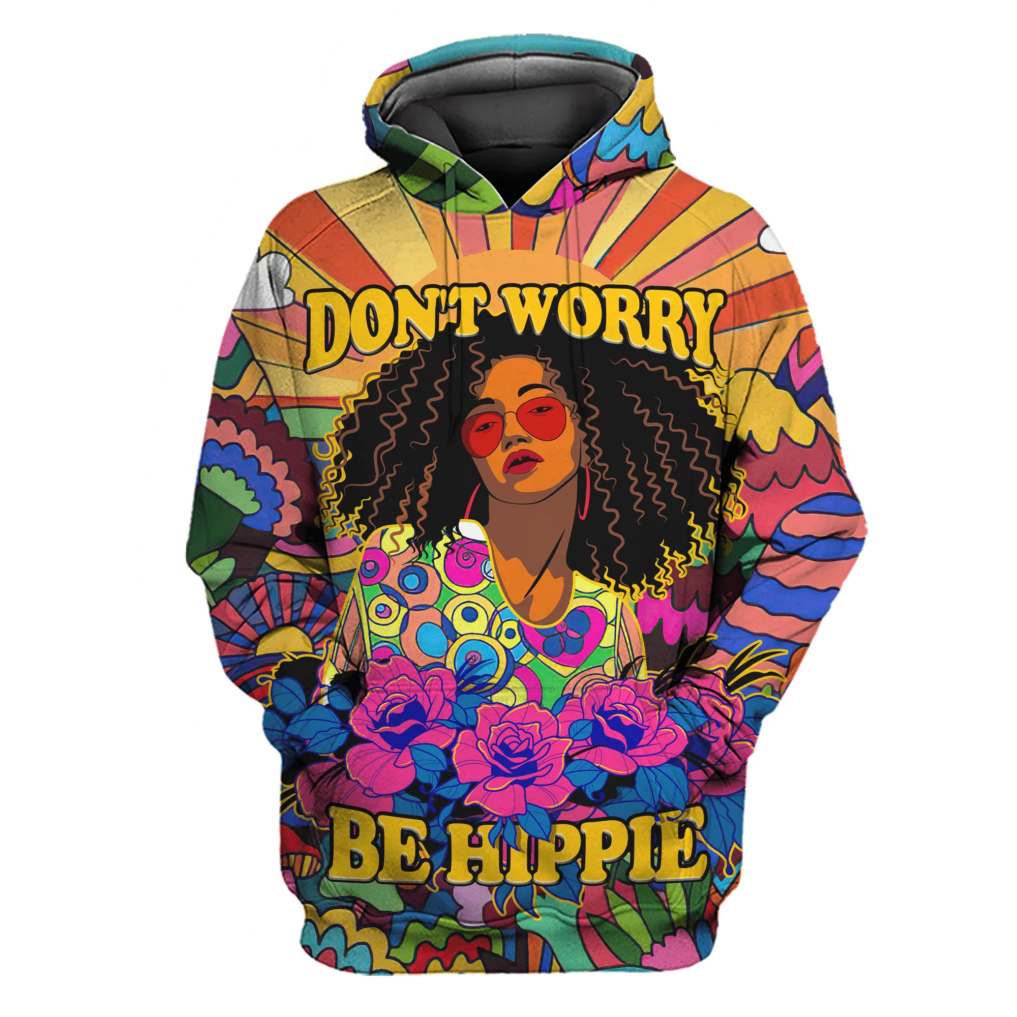 3D Hippie Hoodie Flower Pattern Don''T Worry Be Hippie All Over Printed Hoodie/ Hippie Girl Gift