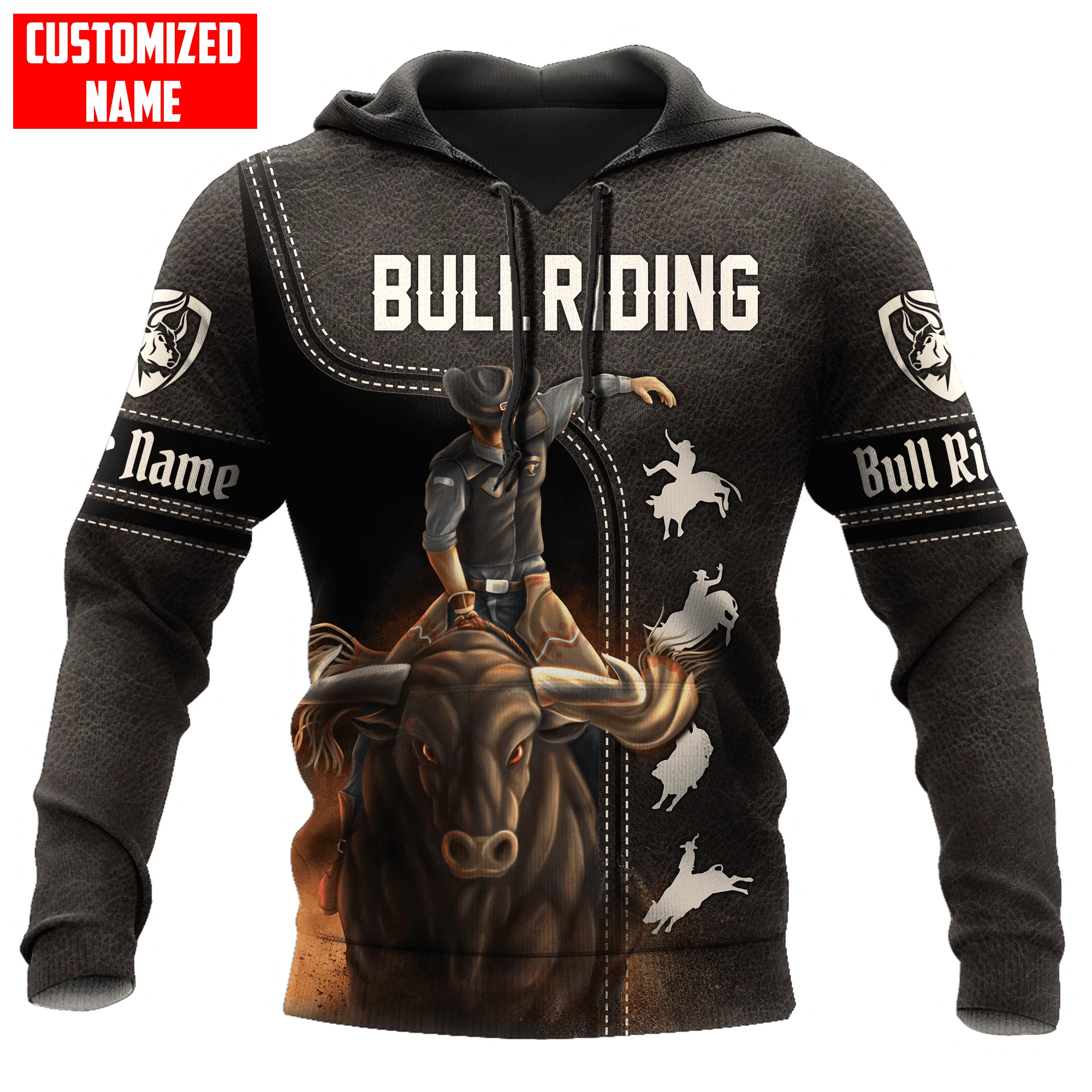 Personalized Black Rodeo On Hoodie/ Sublimation Bull Riding On Hoodies For Men And Women