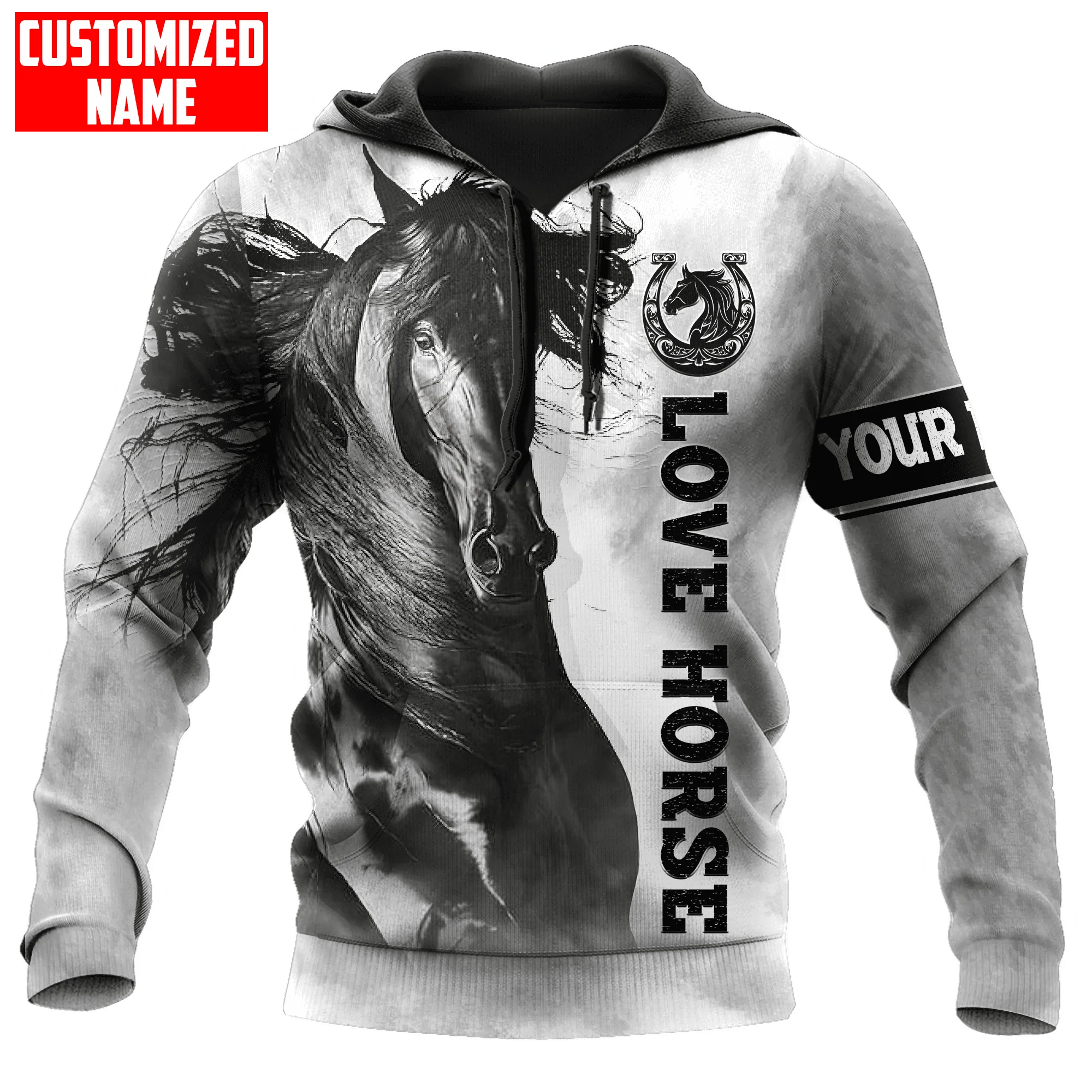 Custom Black Horse Hoodie For Men And Women/ 3D Sublimation Horse On Hoodie/ Present To Horse Lovers