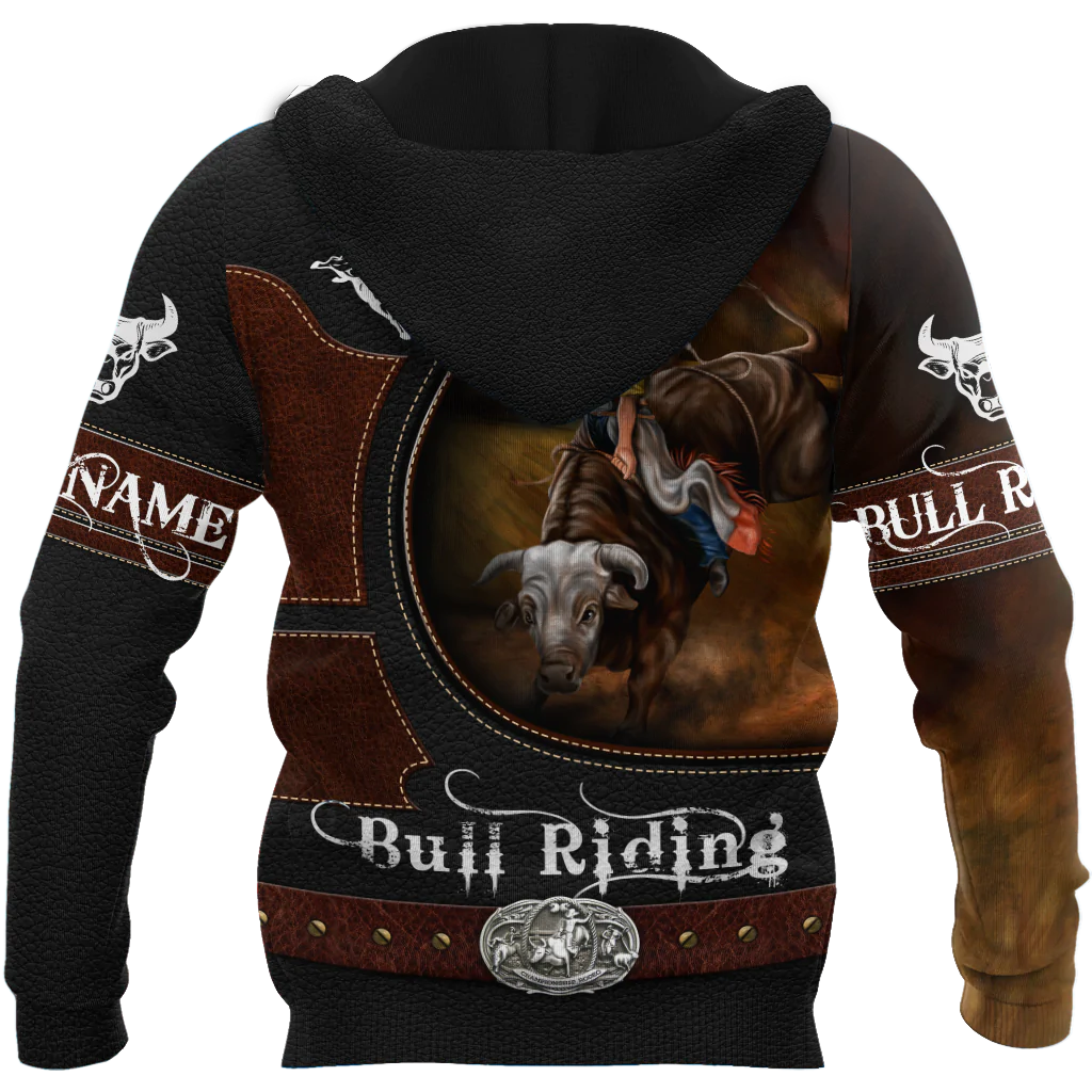 Custom Name Bull Riding Hoodie/ Bull Riding Clothing Leather Pattern/ Bull Riding Lover Gifts/ Brown Hoodies