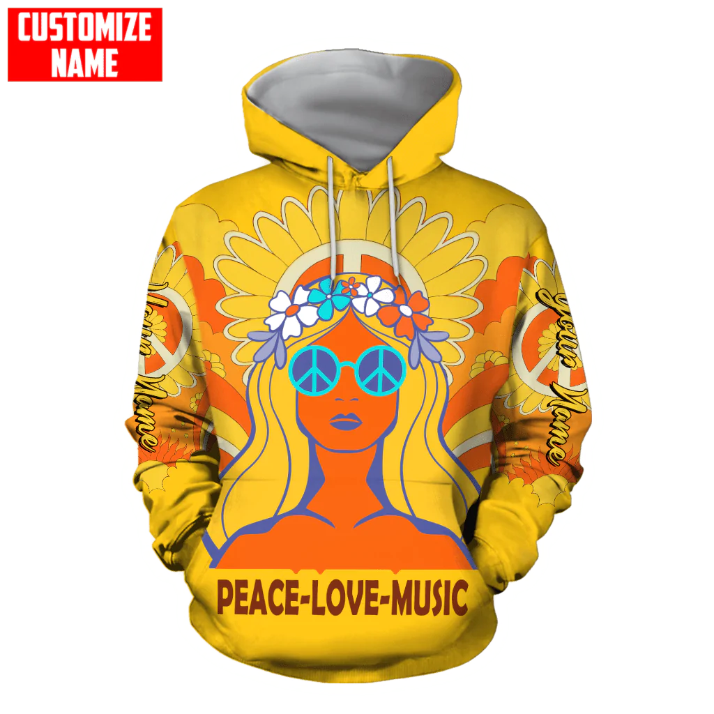 Personalized Hippie Soul Peace Love Music 3D All Over Printed Hoodie Hippie Hoodie