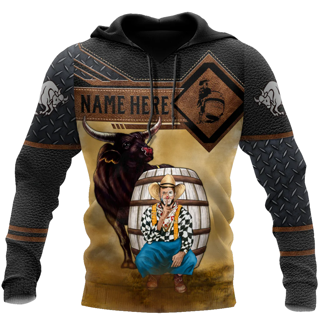 Personalized Name Bull Riding Hoodie Rodeo Clown 3D Hoodie For Men Women