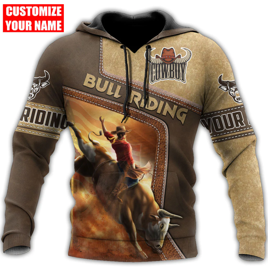 Personal With Name 3D Bull Riding Hoodie/ 3D Cowboy Hoodie/ Birthday Gift For Cowboy Man Women