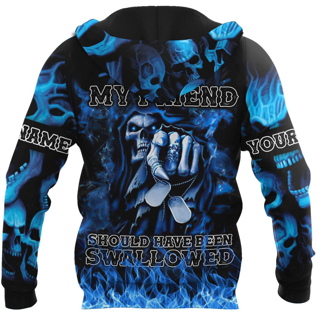 Customized With Name Blue Skull Hoodie/ 3D All Over Print Skull With Hoodie/ Skull Gift For Him