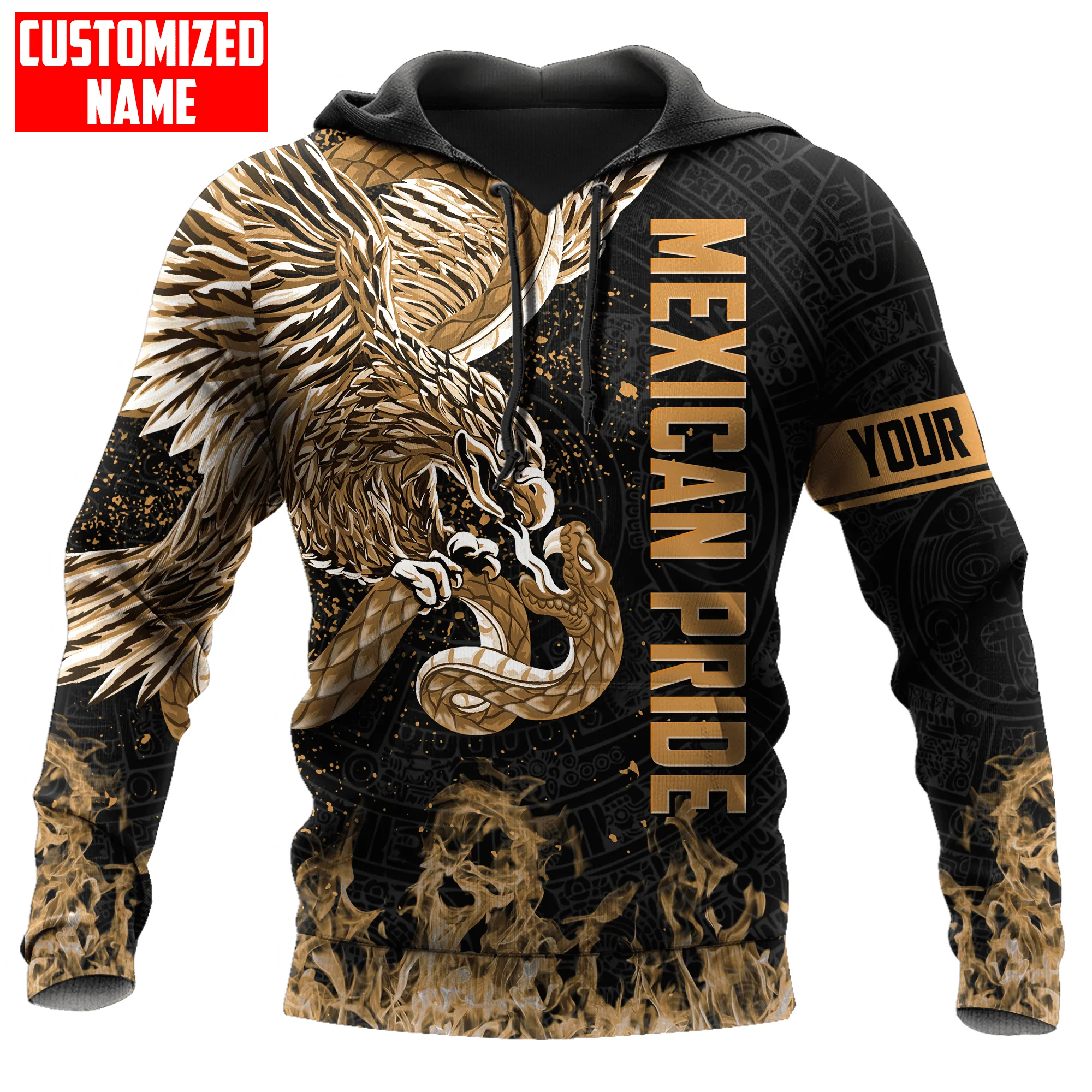 Personalized Mexico Aztec Warrior Smoke Hoodie/ Pride Mexico Hoodie/ Mexican Hoodies