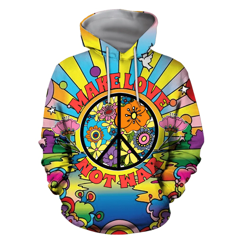 Hippie Sign Make Love Not War 3D Full Printed Unisex Hoodie/ Hippie Gifts