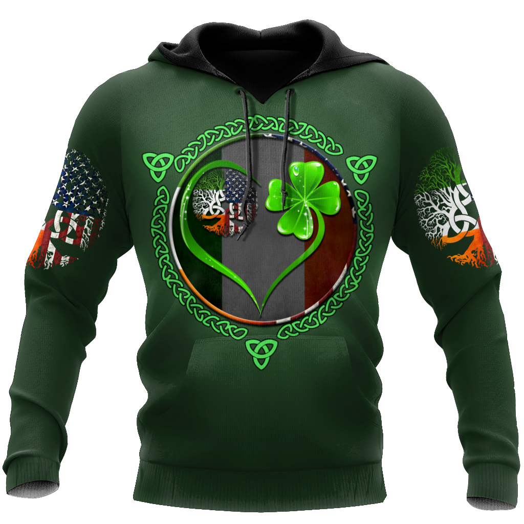 Dilypod Premium Irish Saint Patrick''s Day Printed Unisex Shirts/ Heart Shamrock Lucky Ireland USA Flag Shirt
