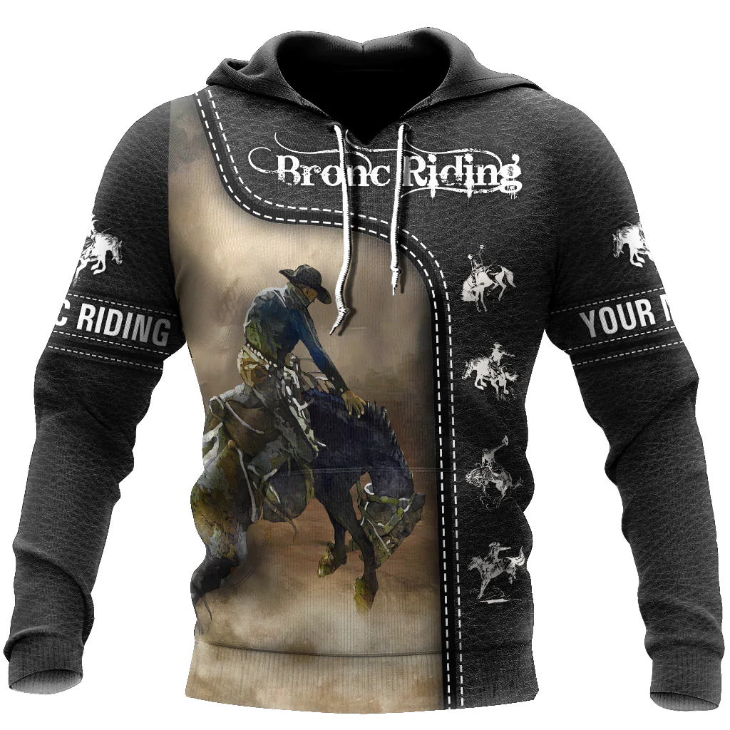 Personalized Name Rodeo Unisex Shirts Black Leather Texture Horse Racing Hoodies