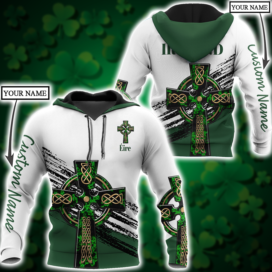 Cool Irish St. Patrick''s Day Celtic Cross Shirt For Men and Women Custom Name/ St. Patrick''s Day 3D Hoodie Shirt